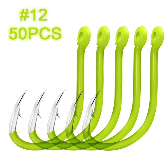 Graflsoa 50PCS Fluorescent High Carbon Steel Fishing Hooks, Tube Iseki Style, Size #12, Bright Yellow for Enhanced Visibility