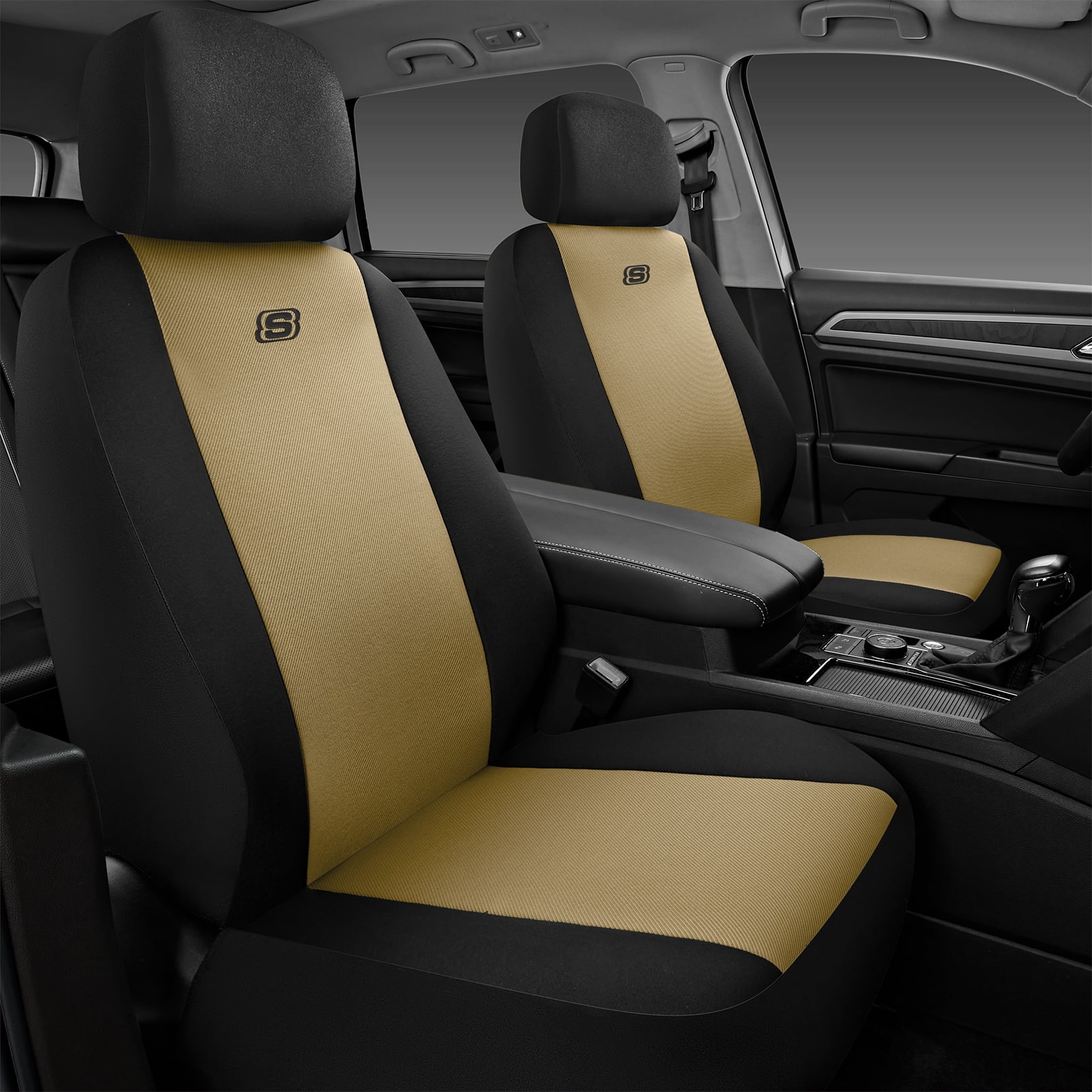 Skechers Memory Foam Fabric Car Seat Cover, Breathable, Comfortable Support, Easy Install, Stylish Design, Universal Fit for Cars and SUVs Beige