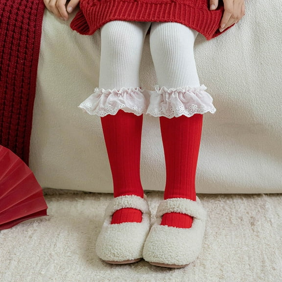 SYMOID Girls' Silver Knee-High Socks Soft Cotton Lace Ruffle Eyelet Ribbed Cuffs - Kids/Preschool/Elementary, Skin-Friendly for Daily/Christmas/Photo Shoot, 1 Pair,Size Free Size