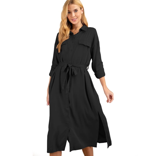 Vestido midi camisero negro AMAD Casual para mujer Talla S