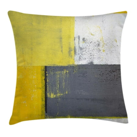 Yellow And Gray Pillow Grey and Yellow Throw Pillow Cushion Cover, Street Art Modern Grunge Abstract Design Squares, Decorative Square Accent Pillow Case, 16 X 16 Inches, White Charcoal Grey and Light Yellow, by Ambesonne ()