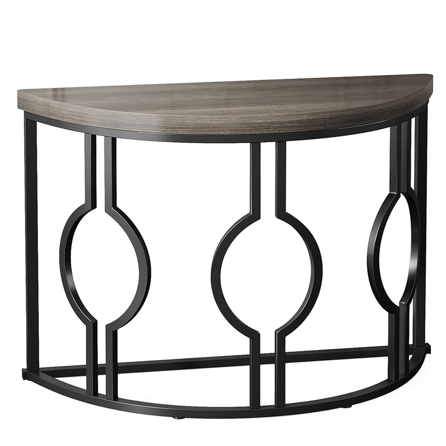 Demi Bonn 43" Industrial Console Table, Half Moon Shaped Accent Sofa Table for Hallway, Bedroom, Living Room, Brown