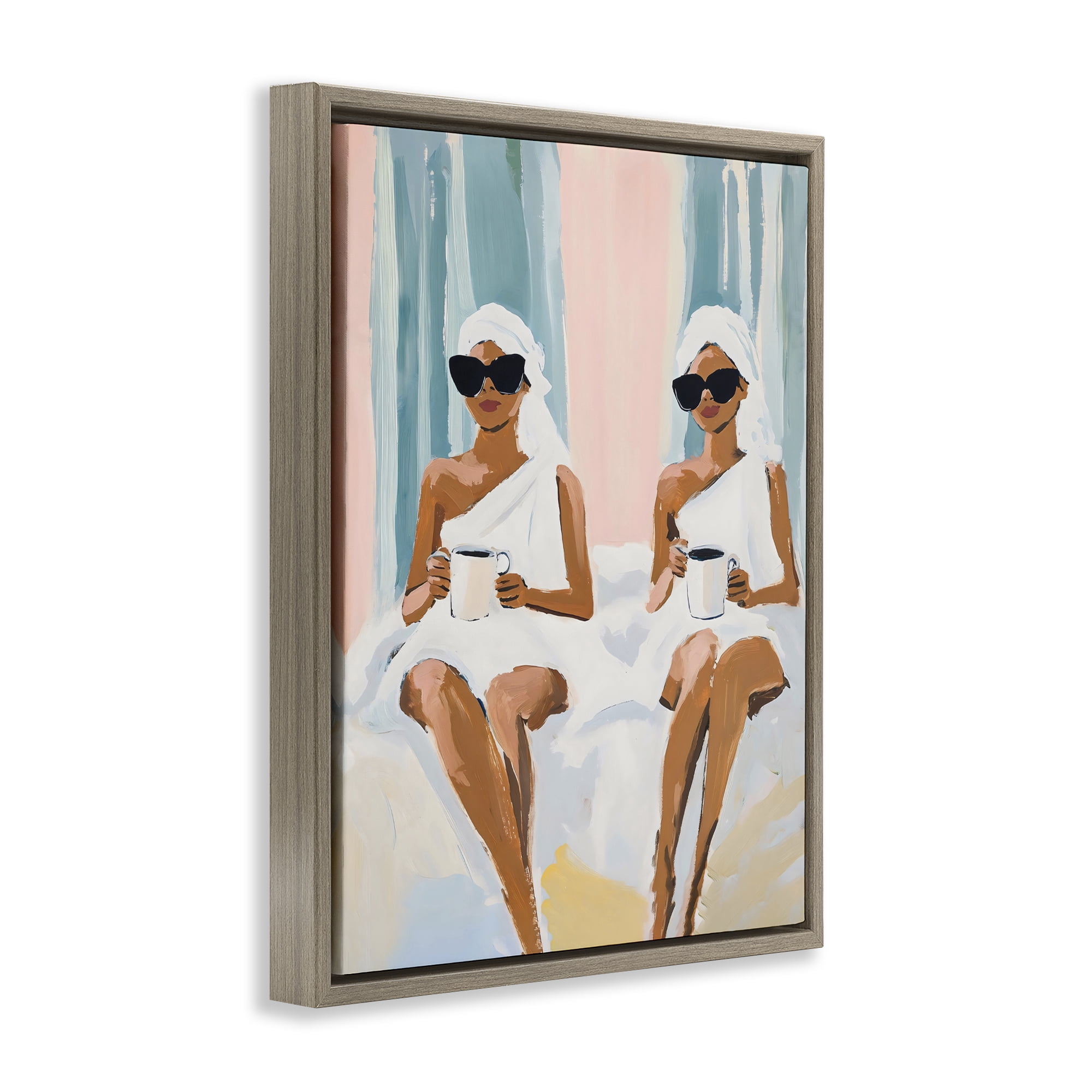 Stupell Industries Girls Spa Day with Coffee Brown Framed Floater Canvas Wall Art, design by The Prints Vibe