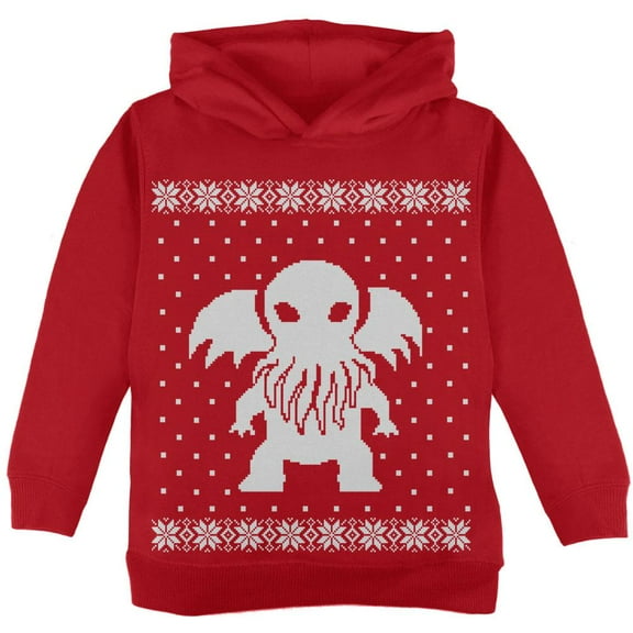 Big Cthulhu Ugly Lovecraft Christmas Sweater Red Toddler Hoodie - 4T