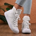 thumbnail image 2 of HIgh Top Sneakers for Women Trendy Lace up Hook and Loop Canvas Shoes Casual Walking Tennis Shoes Nonslip Flat Shoes White Size 9.5, 2 of 8