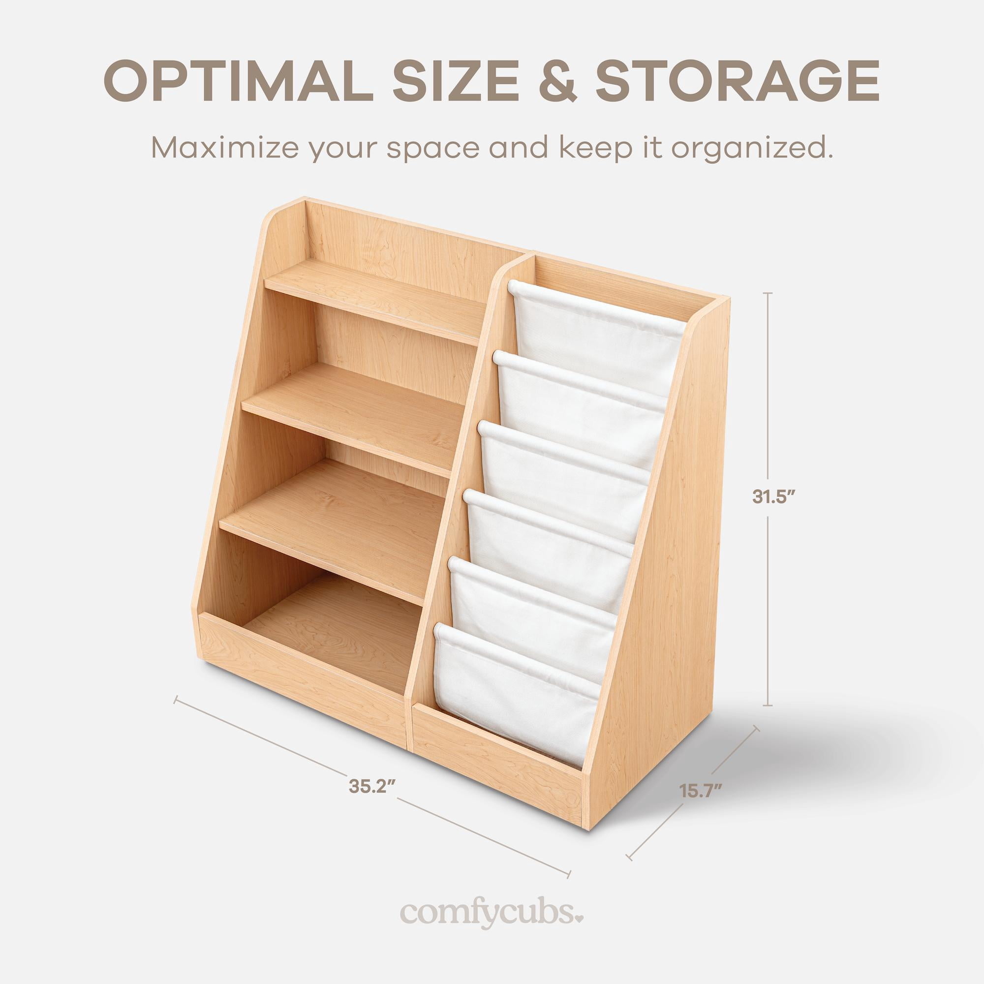 Comfy Cubs Kids Bookshelf 35.2 x 15.7 x 31.5 in - Montessori Book Shelf Storage Organizer - Wood