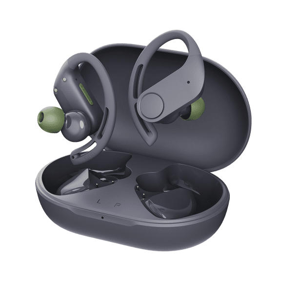 onn Wireless Sport Earbuds with Comfort Grip Ear Hooks, Black
