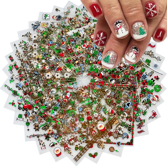Calcomanías para uñas GUFUGU, 30 hojas, Navidad, adhesivos 3D
