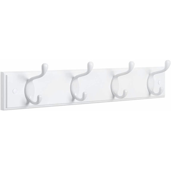 Wall-Mounted Coat Rack, Hook Rack, 4 Dual Metal Hooks, for Coats, Bags, Keys, in the Entryway, Bedroom, Living Room, White ULHR23WT