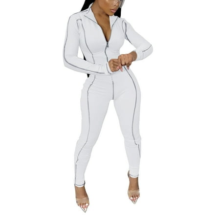

BSDHBS Jumpsuit Jumpsuit for Women Fashion Casual Solid Color Long Sleeve Zipper Romper Jumpsuit