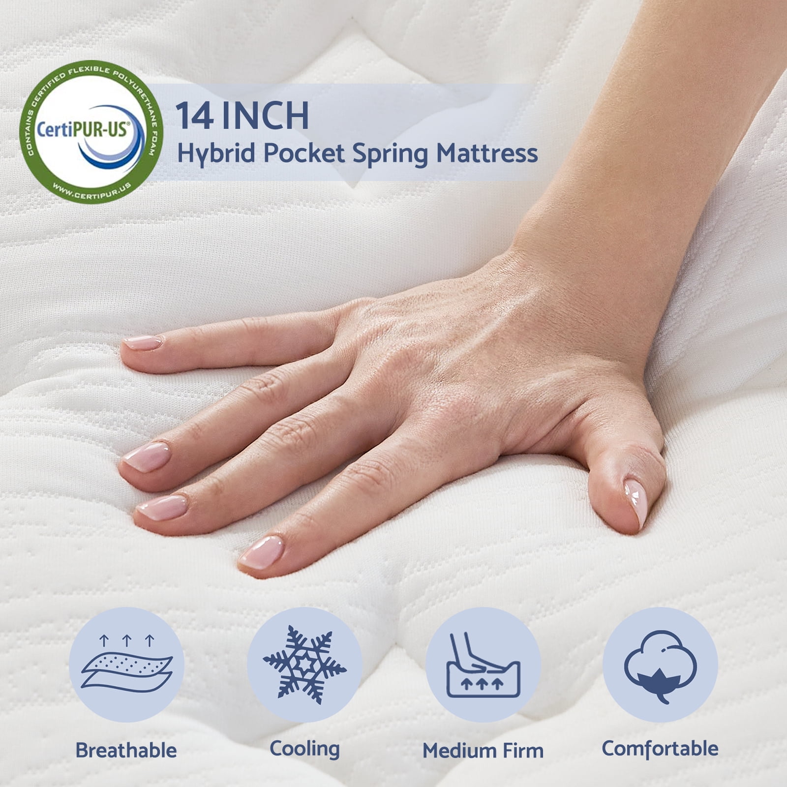 King Mattress, BedNew 12 inch Hybrid Gel Memory Foam Mattress in a Box, Medium Firm, Fiberglass Free