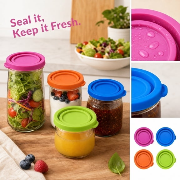 Kitchen Organizer and Storage, Silicone Covers for Storage, Round 3.5 in 1 in Jar Cup Lid, Leak Proof Orange Replacement Cap for Glass Sauce Bottles, Reusable Cover for Jam and