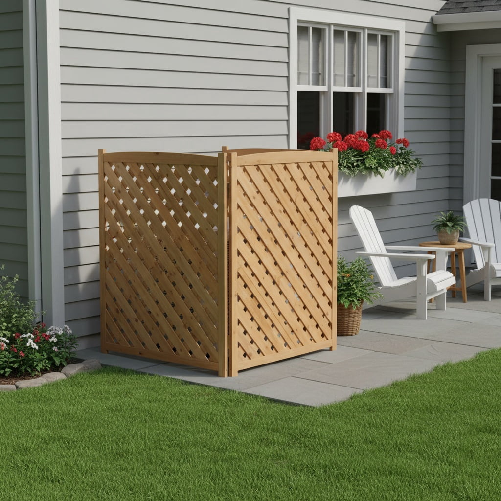 MAYEERTY 3-Panel Outdoor Wood Privacy Fence Screen, 32"Wx38"H Air Conditioner Trash Can Enclosure for Backyard Patio