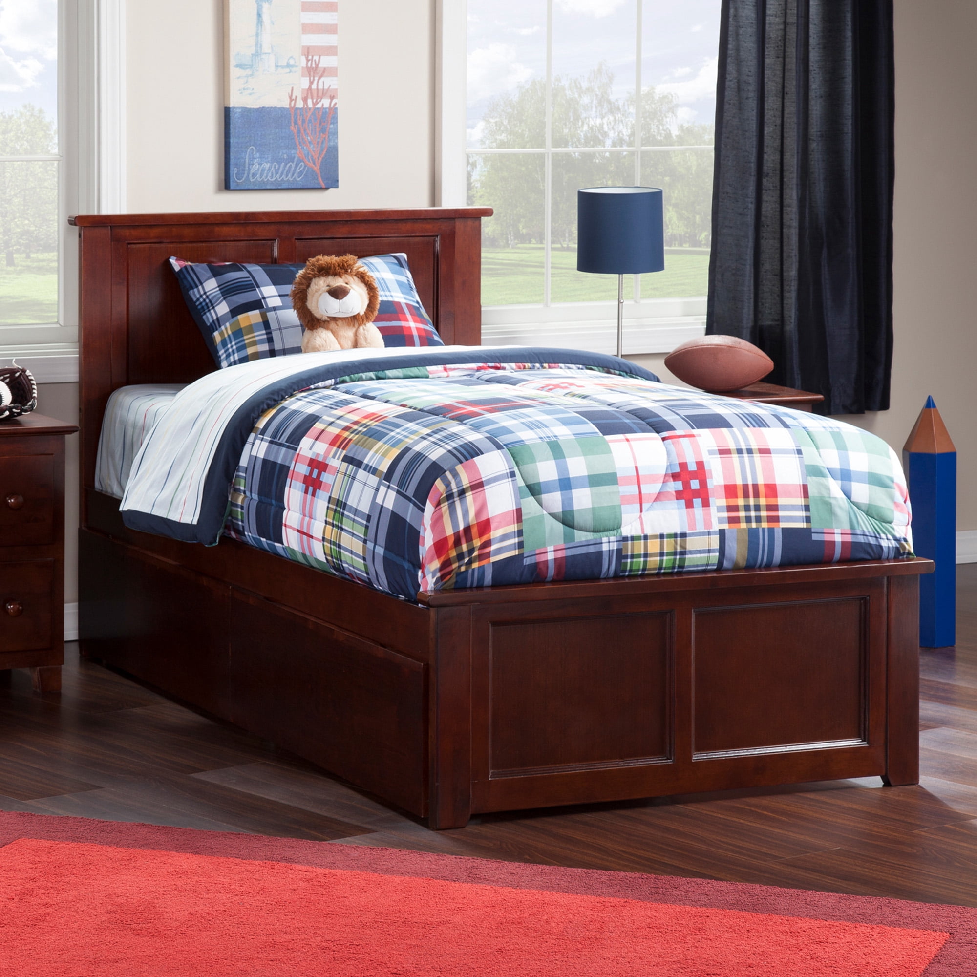 AFI Madison Twin Wood Platform Bed with Matching Footboard & Storage Drawers, Walnut
