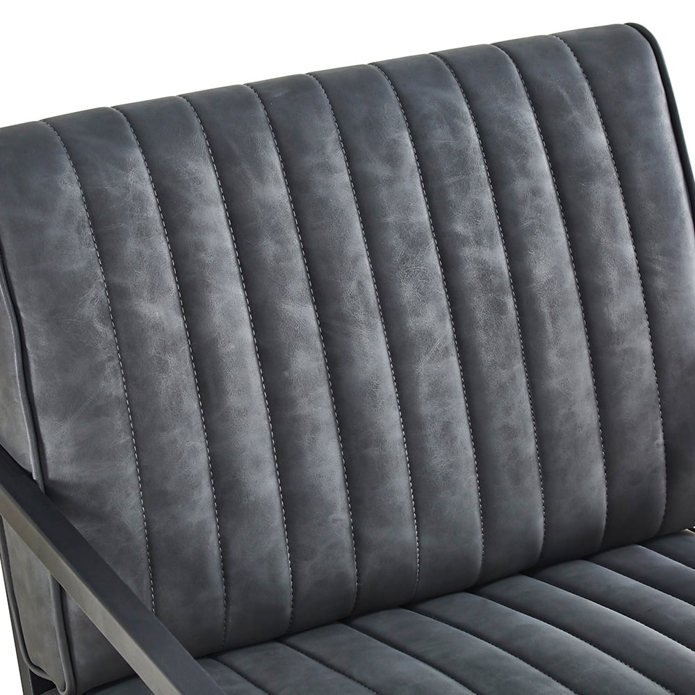 Lowestbest Modern PU Leather Sofachair, Lounge Chair with Steel Arm and Upholstered Cushion, Leisure Chairs for Bedroom Dining Room, Dark Grey Lowestbest Modern PU Leather Sofachair, Lounge Chair with Steel Arm and Upholstered Cushion, Leisure Chairs for Bedroom Dining Room, Dark Grey
