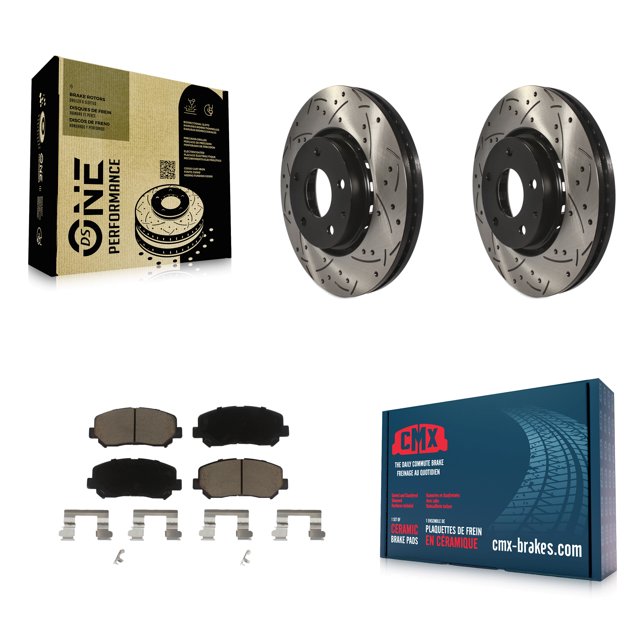 Transit Auto Front Coated Drilled Slotted Disc Brake Rotors and Ceramic Pads Kit for Car Mazda CX-5 KDC-100267
