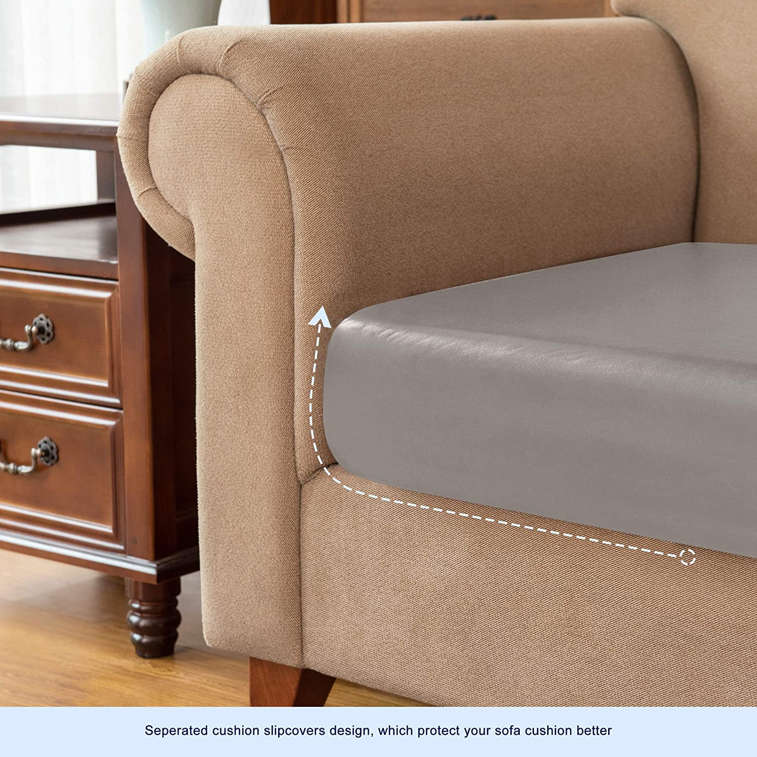 Subrtex Stretch PU Leather Sofa Seat Covers Couch Cushion Cover Waterproof Furniture Protector (Sofa, Taupe)