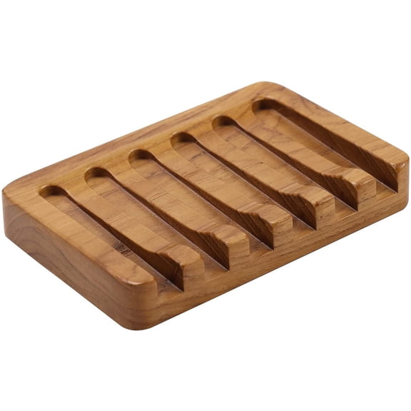 Soap Dish with Slanted Waterfall Design by HTB, Bar Soap Holder Teak Wood, Soap Saver for Shower, Bathroom, Kitchen, Sinks and Countertop