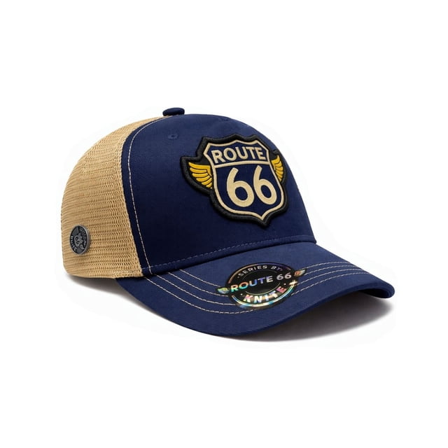 Knite Gorra Trucker Route 66 Wings Azul Marino y Beige con Malla Biker Hombre