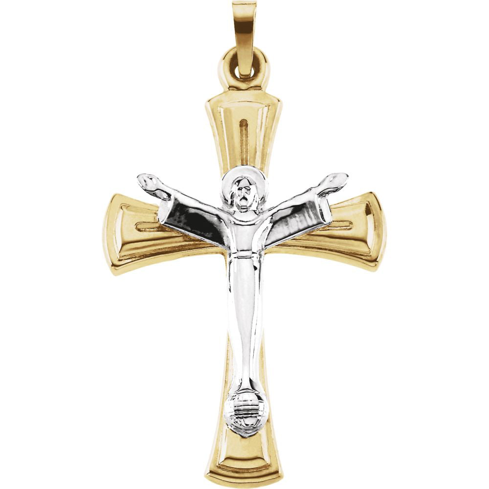 14k yellow Gold Jesus Crucifix Cross Pendant charm 1.85 inch long 