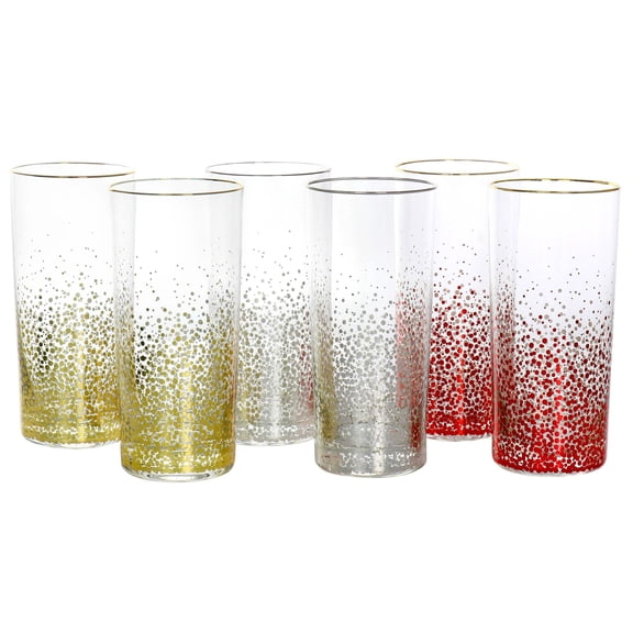 Gibson Home Laurie Gates Audrey Hill Decorated Tumbler Glasware, Glass, 16 oz, Set of 3, with 3 Different Colors, Glassware and Drinkware