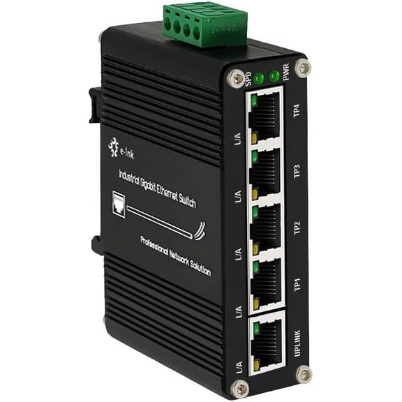 Mini Industrial 5 Ports Gigabit Switch Hardened 5 Port RJ45 10/100/1000Mbps Ethernet Switch Din Rail Mount Ethernet Switch Wall Mounts Included (-40 to 167 F) 10Gbps Switching Capacity