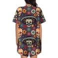 thumbnail image 6 of Rateoe Skulls and Flowers Pattern Women's Short-Sleeved Pajama Set - 2 Piece Soft and Lightweight Sleepwear Set-Large, 6 of 7