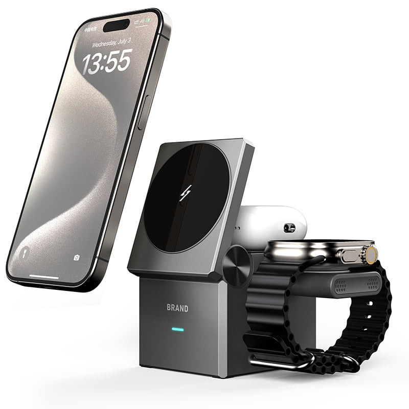 3-in-1 Wireless Charger Bracket Qi2 Multi Device Travel Wireless Charging Station Fast Wireless Charger