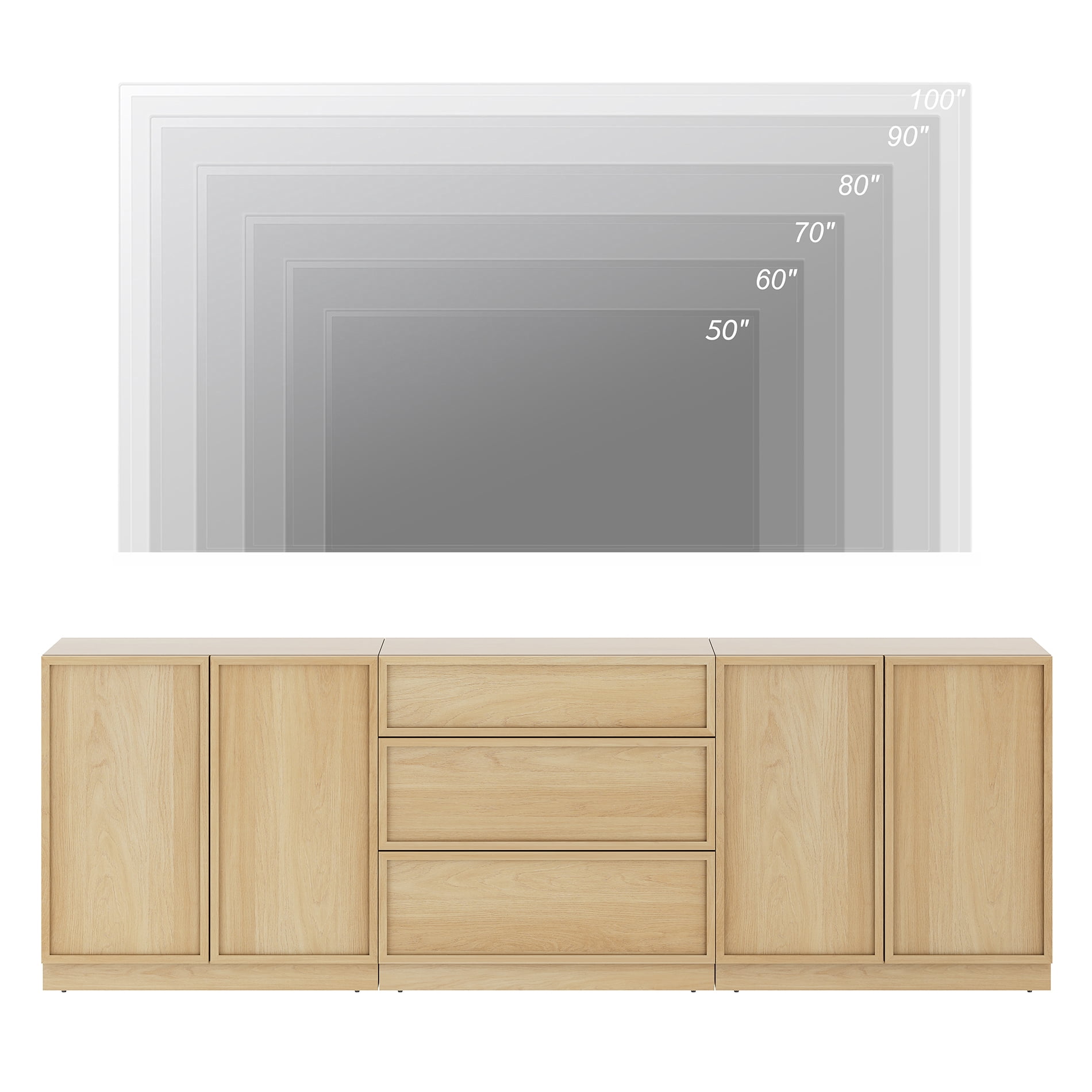 WAMPAT Modern TV Stand for TVs Up to 100", 3-in-1 Entertainment Center TV Console with 6 Doors and Adjustable Shelf, Wooden Media Console Cabinet for Living Room, Bedroom