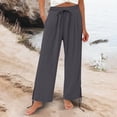 thumbnail image 2 of Arlun Summer Beach Linen Pants Women Lightweight Breathable Solid Color Leisure Trousers with Leg Split Tie Design Ladies Loose Comfort Front Pleated Holiday Bottoms Grey XL, 2 of 8