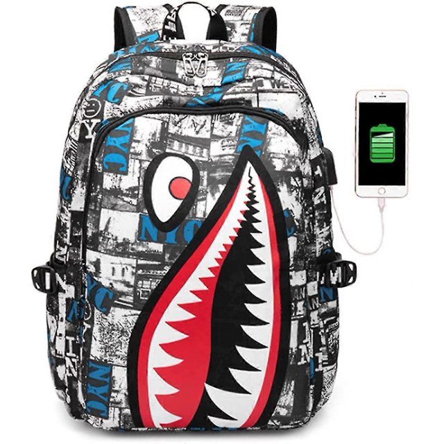 Mochila infantil unisex con interfaz USB, fabricada en tela Oxford, impermeable y resistente al desgaste (blanca).