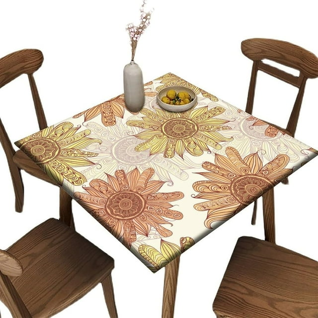 Elastic Edge Fitted Card Table Covers, Flower Pattern Printed on Stretchable Polyester Table Cover, for Outdoor Patio and Indoor Kitchen Dining Party, Fit for 54"" x 54""Square Table