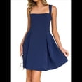 thumbnail image 3 of Robe Mini Sans Manches 2025 pour Femmes Dos Nu à Nouer Col Carré Courte Robe de Soirée Bleu Marine G, 3 of 10