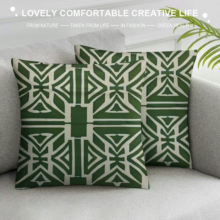 Creowell Green Geometric Stripes Pillow Covers Chinoiserie Throw