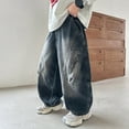 thumbnail image 5 of Wuxian Boys Baggy Pants Boys Thick Lined Warm Denim Cargo Pants Straight Wide Leg Trousers Youth Loose Fit Comfortable Fashion Classic Jeans Casual Athletic Clothes,Blue,11-13 Years, 5 of 6