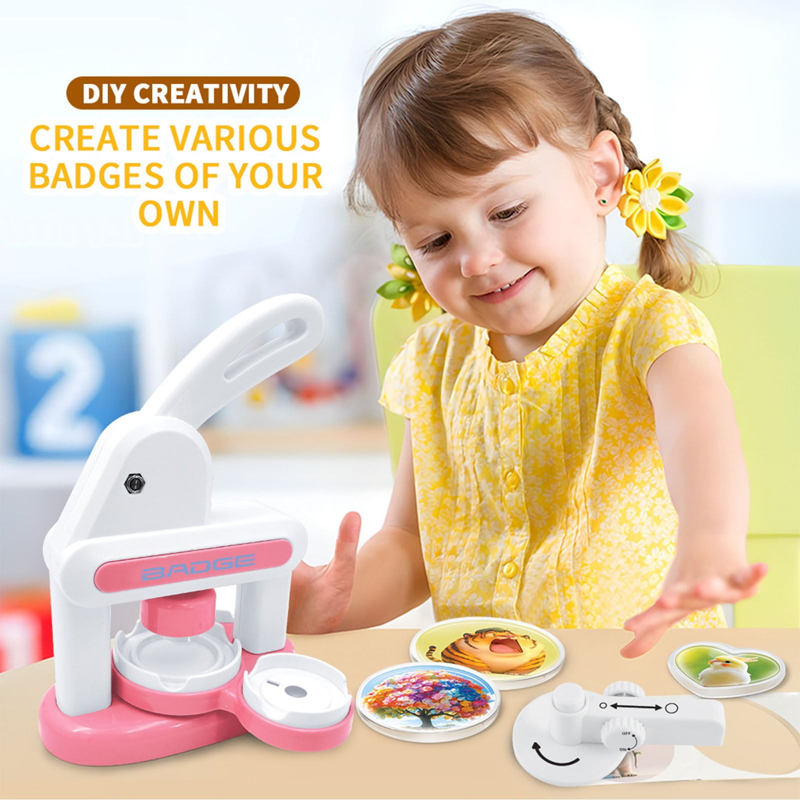 Badge Maker Machine with 3 Pins Sharp,Upgrade Button Maker Artist DIY Pin Maker Press Machine Badge Punch Kit with Button Parts Circle Cutter Present Installation-Free for Custom Buttons&Pins