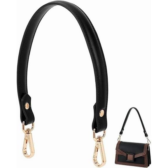 18 Inch Genuine Leather Purse Strap Short Black Bag Strap Handles Replacement Purse Handles Handbag Strap with Golden Buckles
