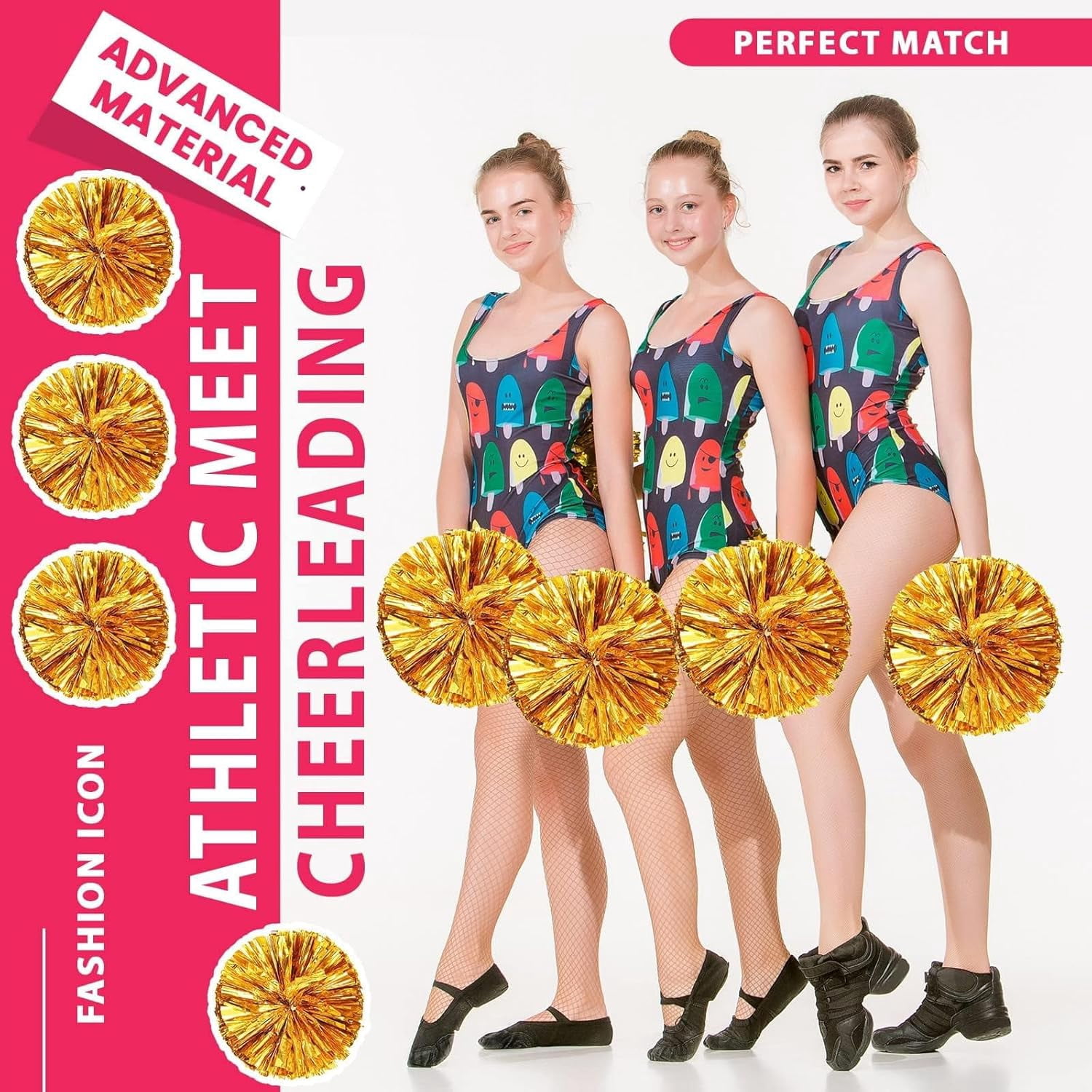 Zhangyh Pom Poms Cheerleading,Fluffy Cheerleader Pompoms with Finger Ring Handle,Metallic Pom Poms Cheerleading for Celebration (Blue, 4 Pack)