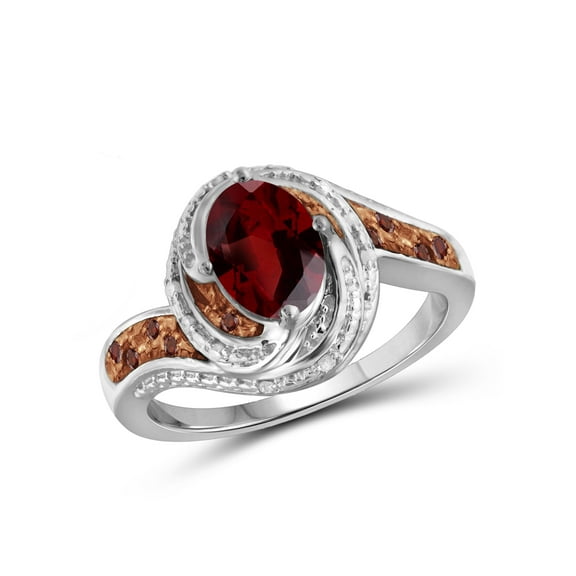 JewelersClub Garnet Ring Birthstone Jewelry – 1.60 Carat Garnet 0.925 Sterling Silver Ring Jewelry with Red & White Diamond Accent – Gemstone Rings with Hypoallergenic 0.925 Sterling Silver Band