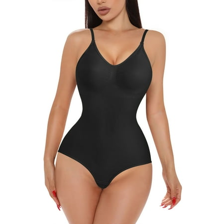 

Junlan Women Seamless Bodysuit Shapewear Tummy Control Slimming body shaper Waist Trainer Jumpsuit Spaghetti Bra Top(Black 3XL/4XL