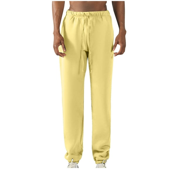 cfhntfmh Mens Jogger Lightweight Athletic Workout Pants Cinch Bottom Solid Jogging Fall Fashion Sweatpants for Gym（Lemon Yellow,X-Large)