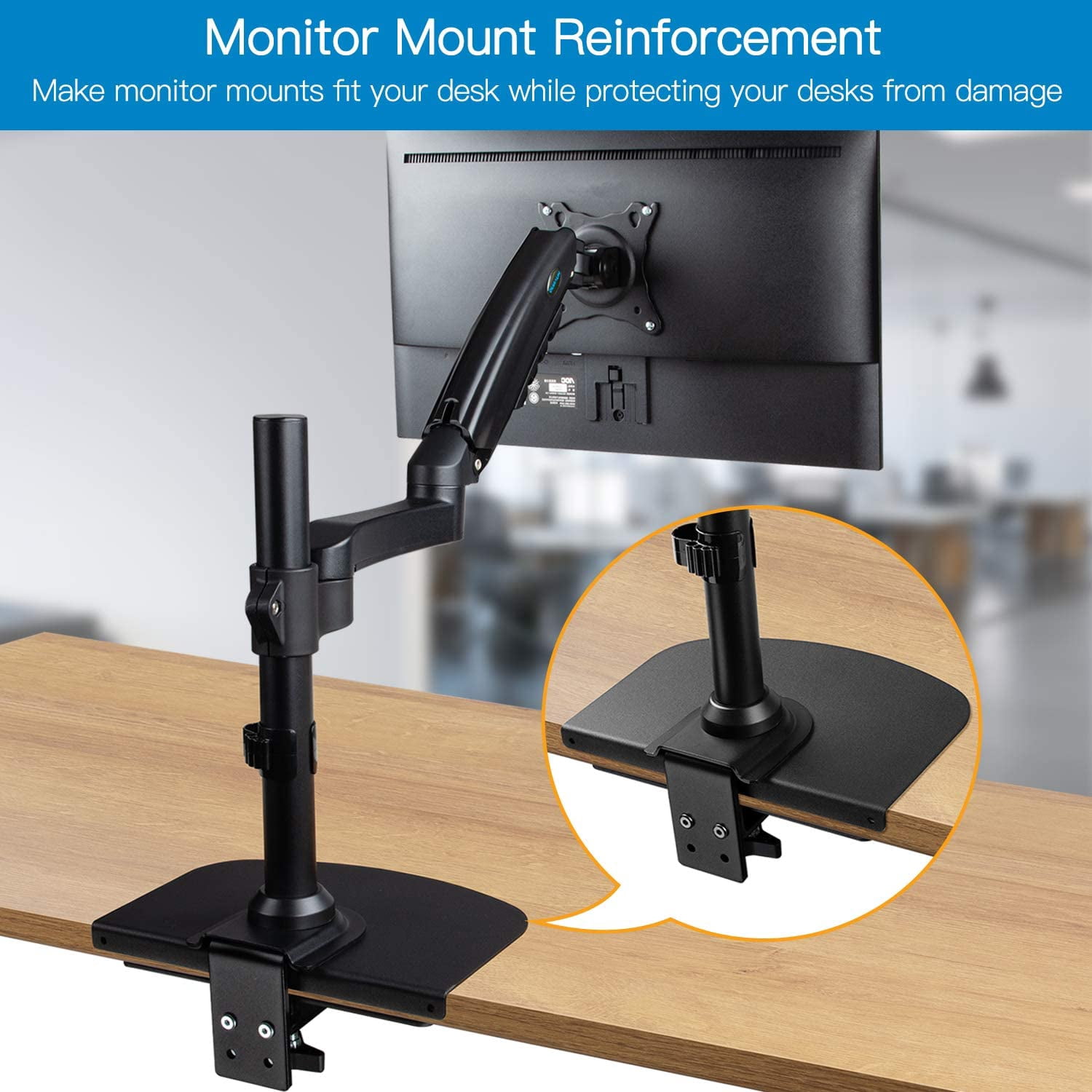 Dual Monitor Stand - Full Adjustable Monitor Desk Mount Swivel Vesa Bracket with C Clamp, Steel Monitor Mount Reinforcement Plate for , Glass and Other Fragile Tabletop