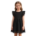 thumbnail image 4 of Bobifish Little Girls Dresses Crew Neck Ruffle Cap Sleeve Lace Pom Pom Ruffled Smocked A-Line Dresses Party Dresses, 4 of 4