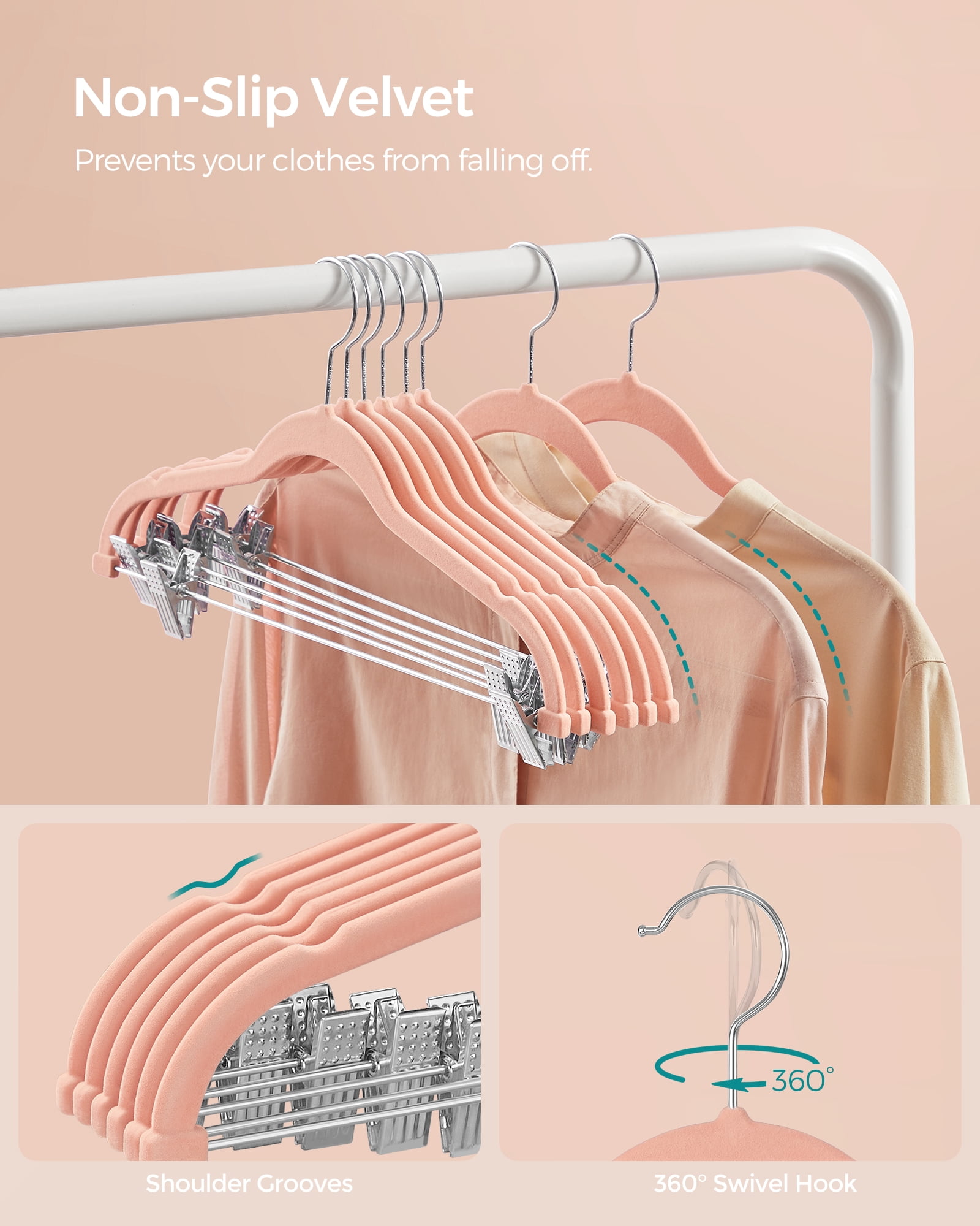 30-Pack Pants Hangers, 16.7-Inch Long Velvet Hangers with Adjustable Clips, Heavy-Duty, Non-Slip Skirt Hangers, Velvet Pants Hangers