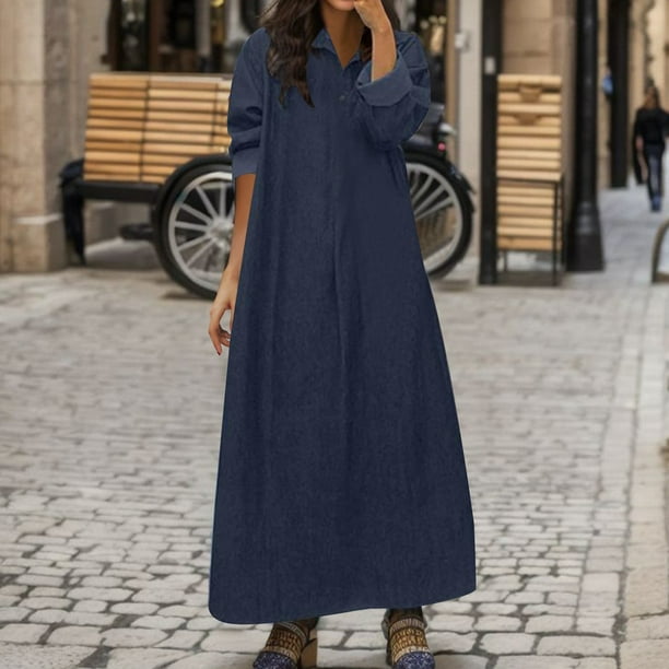 Szxzygs Womens Summer Dresses For Island Vacation For Plus Woman Women s And Fashionable Unisex Style Long Sleeve Turn Down Collar Open Front Denim Ma