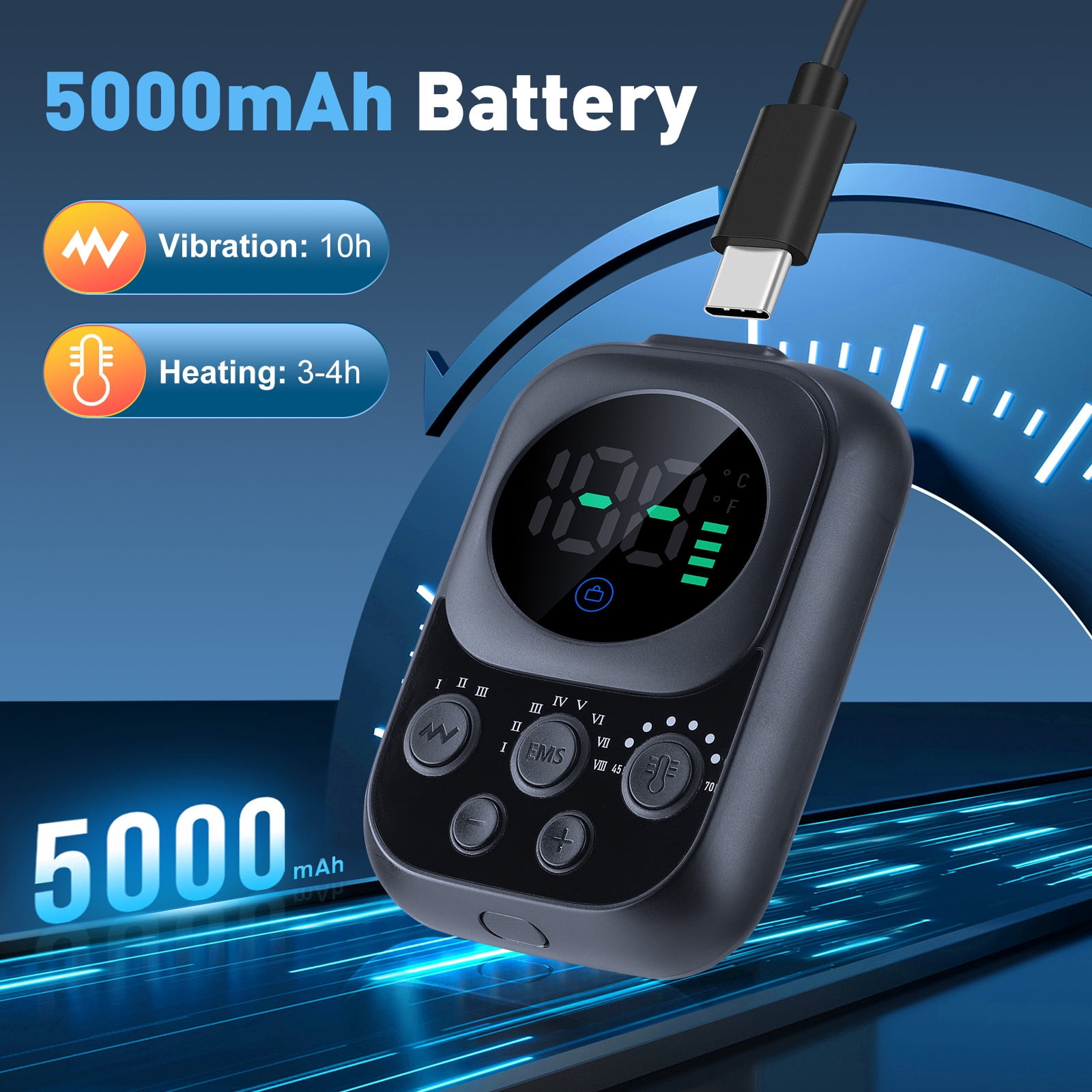 Heated Shoulder Massager, Heating Shoulder Pad with 8 Modes, 3 Speed Vibration, 6 Heat Levels, App Control, Detachable Controller, 5000mAh Battery, Portable for Shoulder Relaxation