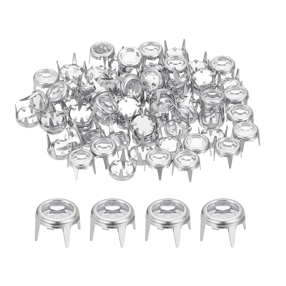 Uxcell 60Pcs Rhinestone Studs, 6mm Round Rivets Claw Beads Nailhead, Silver/White