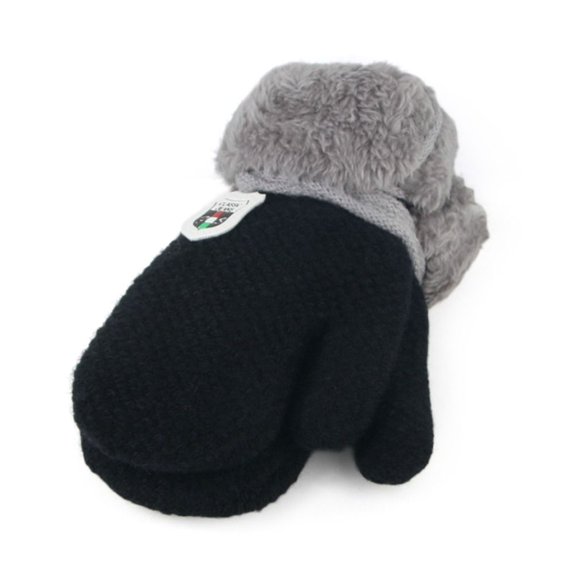 Baby Boys Girls Plush Children Soft Thick Warm Kids Gloves Knitted Mittens Cute BLACK