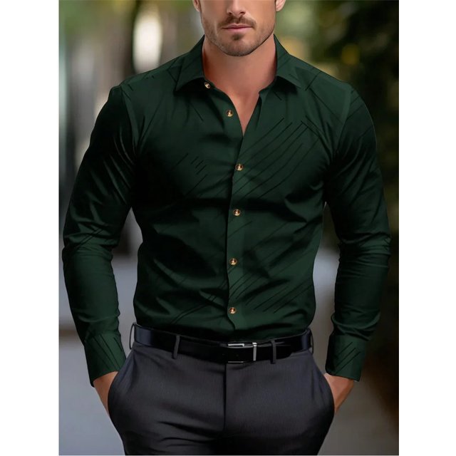 Camisa de negocios estampada de línea para hombre, ropa informal de tela cómoda de alta calidad, talla grande, nueva moda de verano