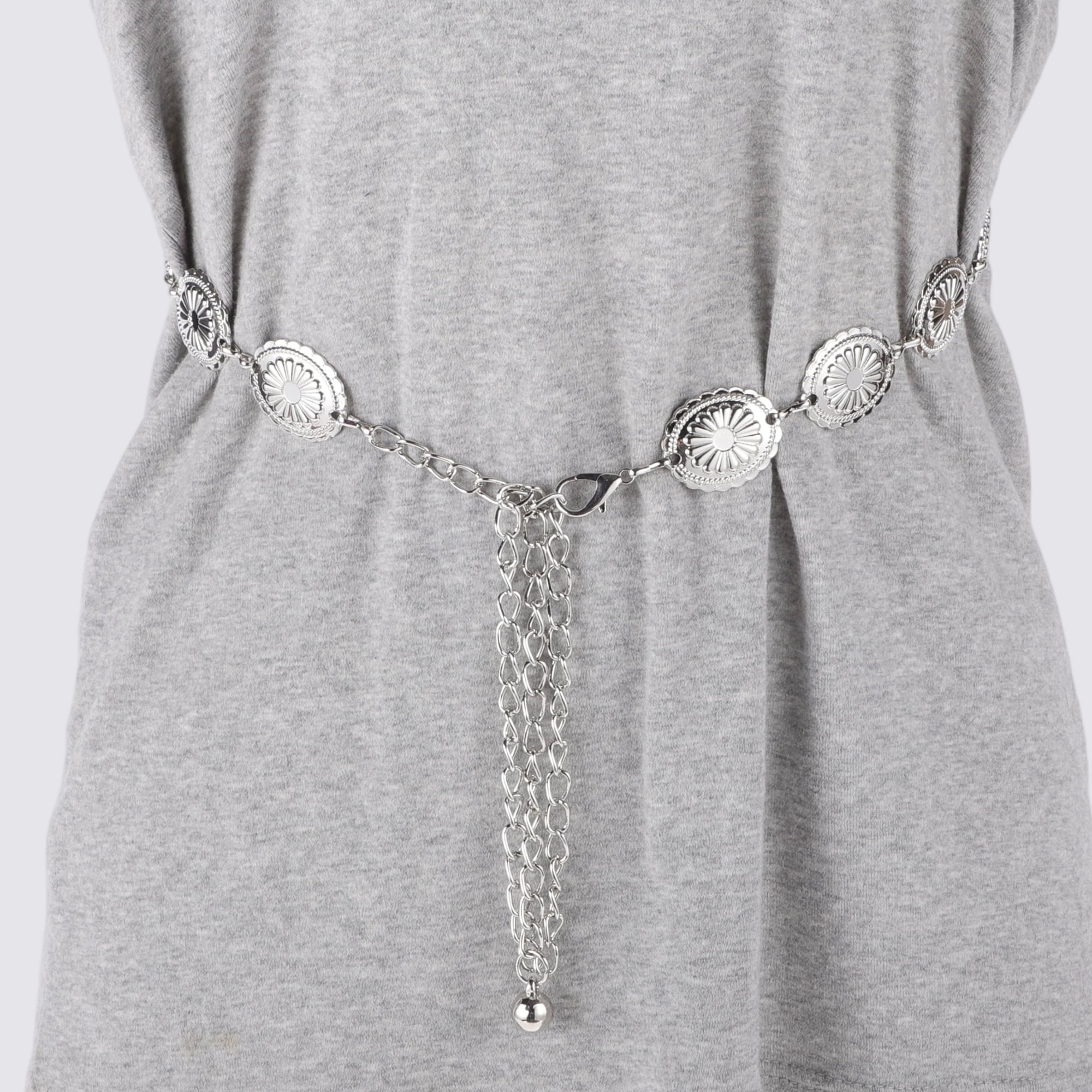 Unique Bargains Stylish Oval Design Waist Chain for Women Silver Tone 1Pc